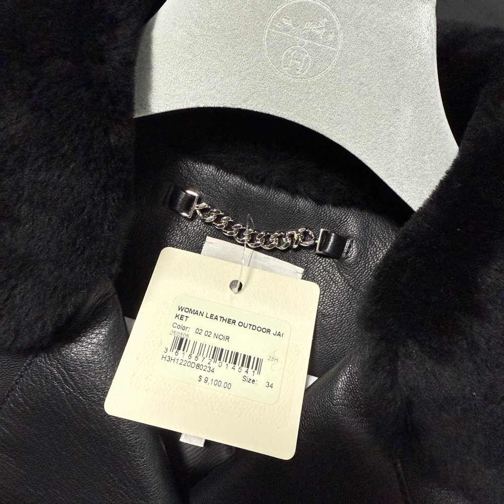 Hermes Black Leather Jacket with Plush Collar - Picture 6 of 8